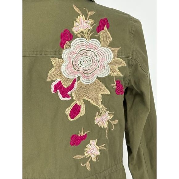 Skies Are Blue Fully Embroidered Army Green Jacket with Florals – Size Small - Picture 5 of 9